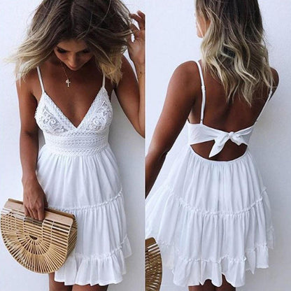 Fashion Boho Long Maxi Dress Women Summer Ladies Sleeveless White Beach Dress