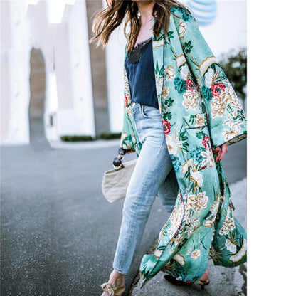 Sixsr Chiffon Loose Shawl Kimono Long Blouse For Women Full Sleeve Floral Boho Shirts Top Ladies Girls Flower Cardigans Blusa Clothing