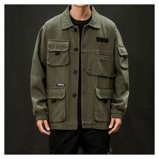 Autumn Japanese Cargo Coats Male Streetwear Fashion Overalls Tops Outdoor Muliti-Pocket Jacket