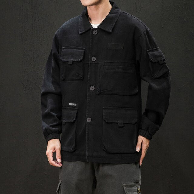 Autumn Japanese Cargo Coats Male Streetwear Fashion Overalls Tops Outdoor Muliti-Pocket Jacket