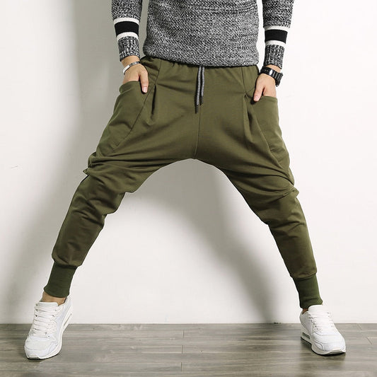 Hip Hop Harem Pants Men Cotton Streetwear Casual Trousers Solid Jogger Pants Side Pocket Men Sweatpants
