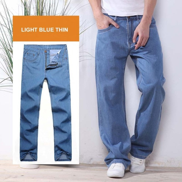 4 Season Men Fashion Jeans Pants Straight Loose Baggy Harem Denim Pants Casual Cotton Trousers Wide Leg Blue Plus Size 28-48