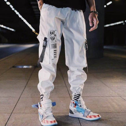 Hip hop Streetwear Men Harem Cargo Pants Korean Jogger Sweatpants Solid color Black White Ankle Length Trousers White Techwear