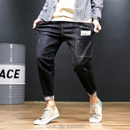 Black Jeans Men Denim Blue Jean Distressed Mens Jogger Pants Hip Hop Harem Stretch Man Teenager Trousers Plus Size 42 44 46 48