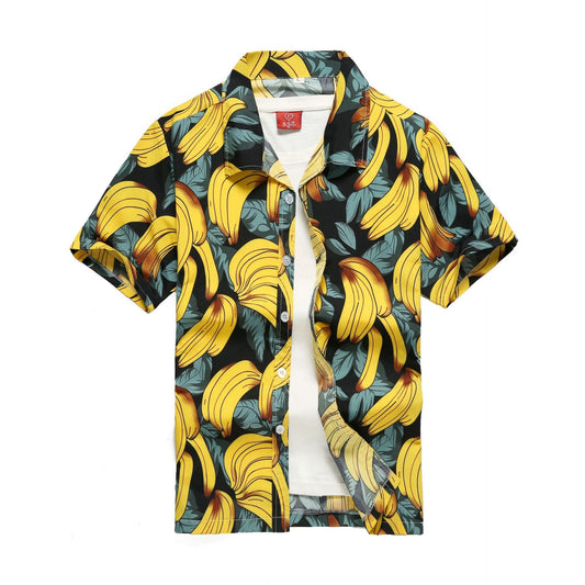 Hawaiian Shirts Surf Short Sleeve Beach Shirt Men Summer Fashion Palm Tree banana Print Tropical camisa masculina Party Holiday