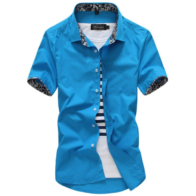 Fashion Men Solid Shirts Short Sleeve Turn-down Collar Men Dress Shirt Casual Business Work Shirt Male Slim Fit Camisa De Hombre