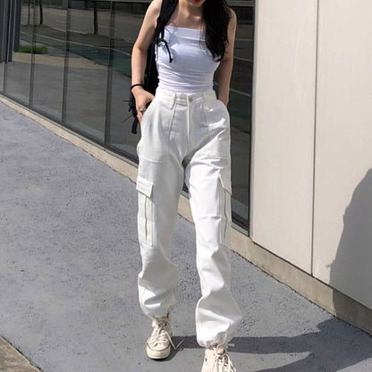 Sixsr Button Pockets Patchwork Cargo Pants Women Streetwear High Waist Trousers Women Fashion Pencil Pants Joggers Women
