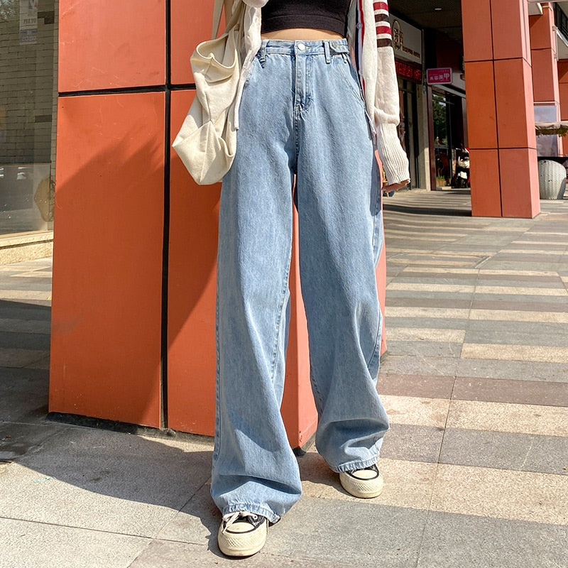 Sixsr Woman Jeans High Waist Clothes Wide Leg Denim Clothing Blue Streetwear Vintage Quality Fashion Harajuku Straight Pants