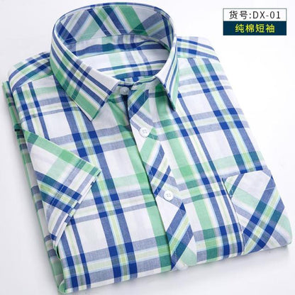 New Arrival Fashion Suepr Large Short Sleeve Men 100% Pure Cotton Summer Loose Plaid Mens Shirts Casual Slim Fit Plus Size M-8XL