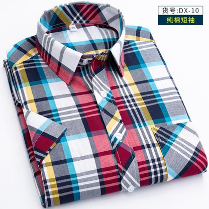 New Arrival Fashion Suepr Large Short Sleeve Men 100% Pure Cotton Summer Loose Plaid Mens Shirts Casual Slim Fit Plus Size M-8XL