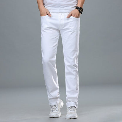 Fashion Streetwear Soft White Denim Trousers Men Baggy Jeans Slim Fit Pants Classic Business work Casual and simple Jeans Homme