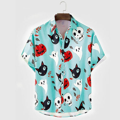 Men Vintage Shirt Summer New Hawaiian Short Sleeve Shirt Mens Halloween Pumpkin Printed Beach Casual Shirts Man Oversized Hemd
