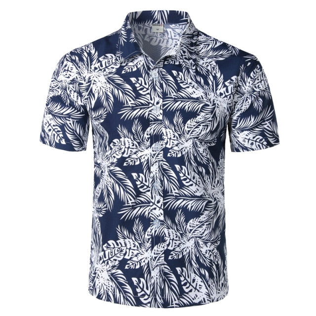 Men's Holiday Casual Short Sleeve Aloha Hawaiian Shirt Short Sleeve Palm Tree Printed Tropical Aloha Blue Shirts Camisa Hawaiana