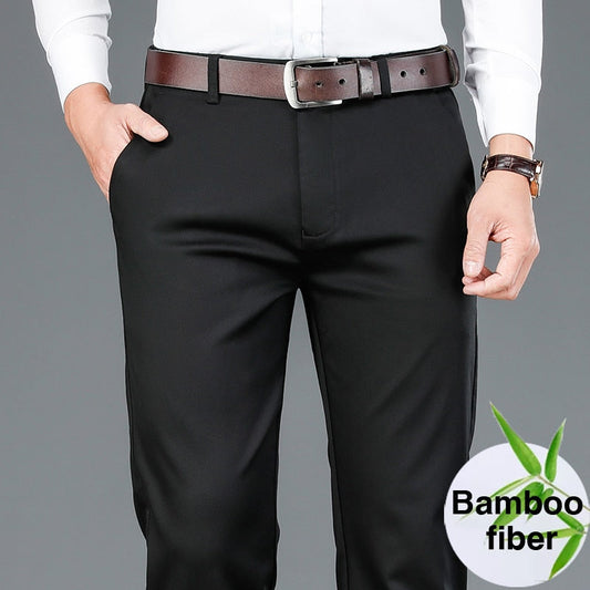 2024   Autumn New Men's Bamboo Fiber Casual Pants Classic Style Business Fashion Khaki Stretch Cotton Trousers Male Brand Clothes