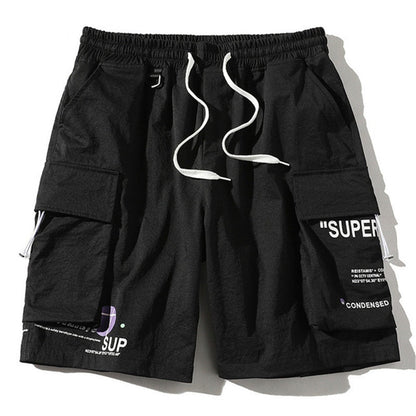 FOJAGANTO Summer Cargo Shorts Men Trend Brand Men's High Street Drawstring Knee Length Pants Print Casual Shorts Male