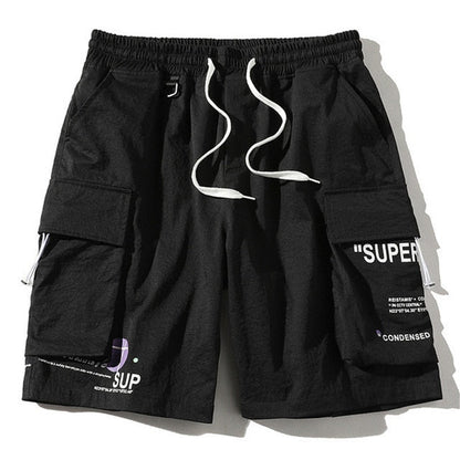 FOJAGANTO Summer Cargo Shorts Men Trend Brand Men's High Street Drawstring Knee Length Pants Print Casual Shorts Male
