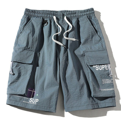 FOJAGANTO Summer Cargo Shorts Men Trend Brand Men's High Street Drawstring Knee Length Pants Print Casual Shorts Male