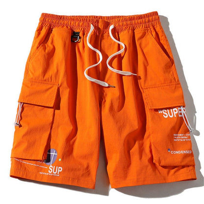 FOJAGANTO Summer Cargo Shorts Men Trend Brand Men's High Street Drawstring Knee Length Pants Print Casual Shorts Male