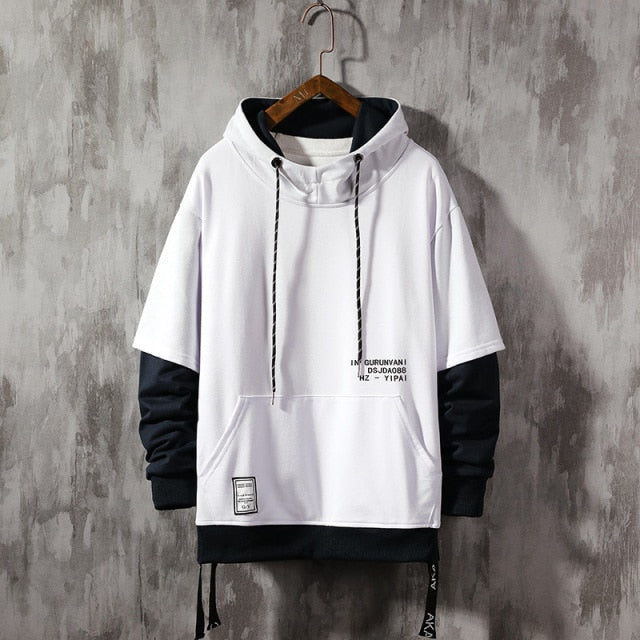 Streetwear Mens Hoodies Sweatshirts Ribbons Casual Hooded Sweatshirt Men 2024 Spring Pullover Hoodies