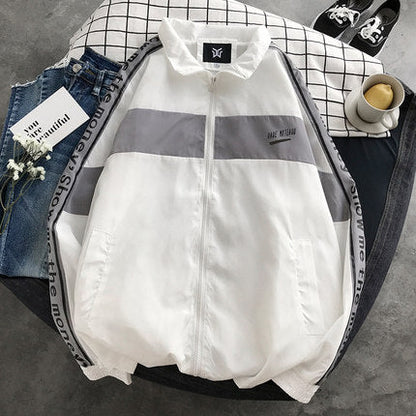 Hip Hop Spring Jackets Men Windbreaker Patchwork Autumn Loose Casual Jacket Couple Thin Jacket Loose Large Size Zipper Coat