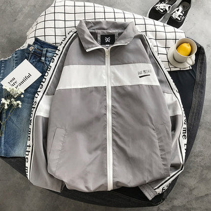 Hip Hop Spring Jackets Men Windbreaker Patchwork Autumn Loose Casual Jacket Couple Thin Jacket Loose Large Size Zipper Coat