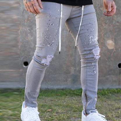 New Printed Statuary Jeans Loose Straight Men Denim Biker Casual Pants Hip Hop Man Jean Hombre Pantalon Artistic Work Size S-3XL