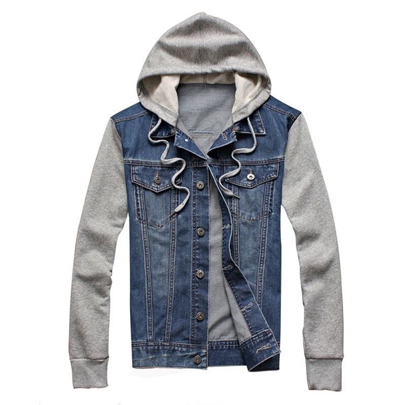 Denim Men Hooded Sportswear Outdoors Casual Fashion Jeans Jackets Hoodies Cowboy Mens Jacket and Coat Plus Size