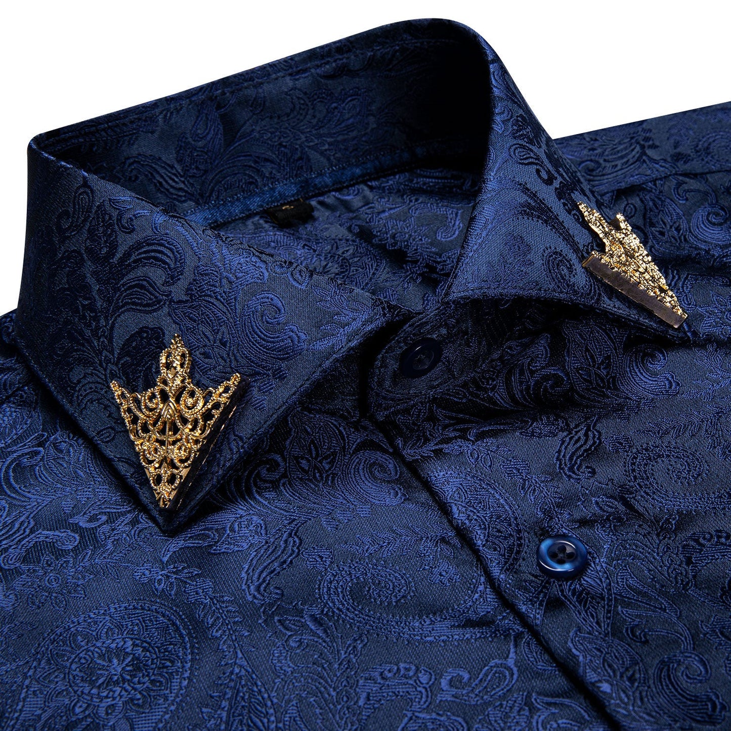 Fashion Royal Blue Paisley Men Shirts Business Casual Long Sleeve Slim Fit Dress Shirt Soft Comfort Men 100% Silk Shirt DiBanGu