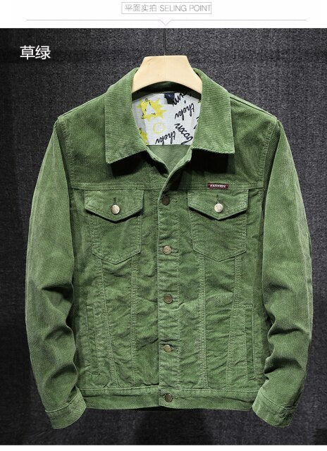 New 2024 men Bomber Jacket with Pockets Cotton Corduroy Jacket men Basic Coats Stylish Slim Fit Fashion Outerwear
