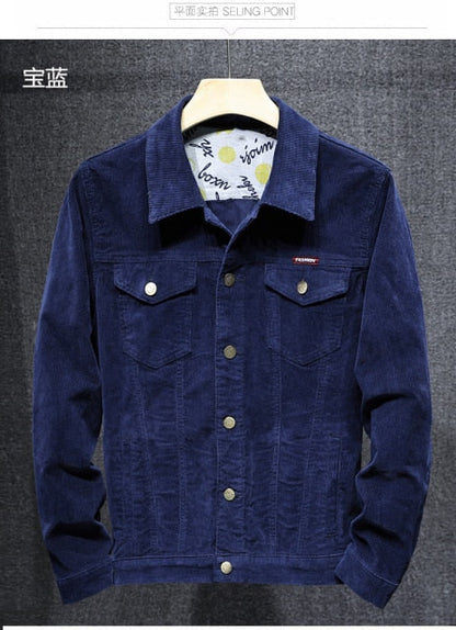 New 2024 men Bomber Jacket with Pockets Cotton Corduroy Jacket men Basic Coats Stylish Slim Fit Fashion Outerwear