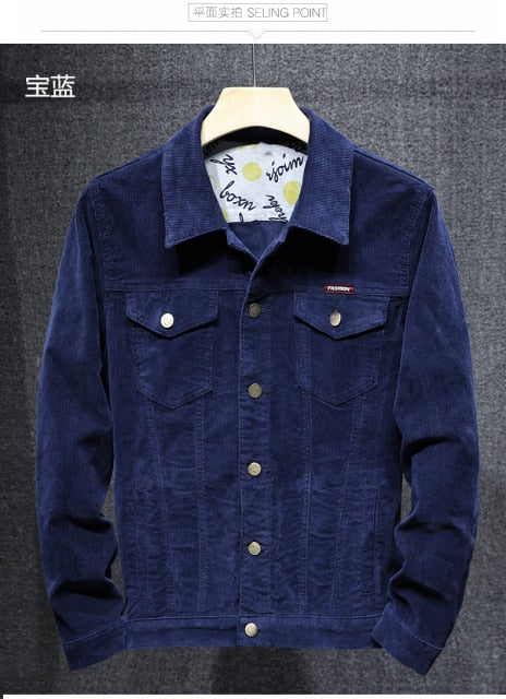 New 2024 men Bomber Jacket with Pockets Cotton Corduroy Jacket men Basic Coats Stylish Slim Fit Fashion Outerwear