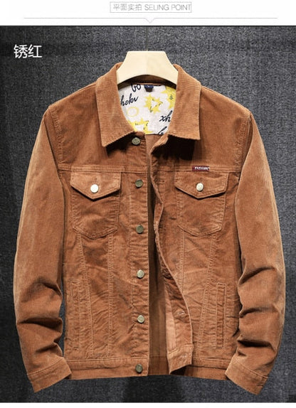 New 2024 men Bomber Jacket with Pockets Cotton Corduroy Jacket men Basic Coats Stylish Slim Fit Fashion Outerwear
