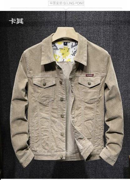 New 2024 men Bomber Jacket with Pockets Cotton Corduroy Jacket men Basic Coats Stylish Slim Fit Fashion Outerwear