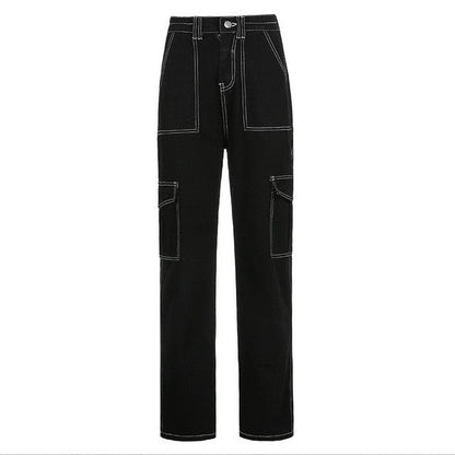 Sixsr Weekeep Pockets Patchwork Baggy Jeans Fashion Streetwear 100% Cotton Women Denim Trouser Loose Cargo Pants Korean Jeans Harajuku