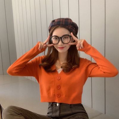 Sixsr Spring Newly Green Cropped Cardigans Women Loose Ladies Short Knitted Sweaters Long Sleeve V neck Solid Chic Streetwear