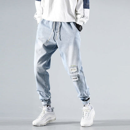 Autumn Ripped Jeans Male Loose L Korean Ankle Banded Jeans Capri-Pants Blue Harem Pants Mens Jeans Vintage Ripped Jeans for Men