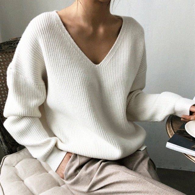 Sixsr Colorfaith Winter Spring Women's Knitwear sexy V-Neck Minimalist Tops Korean Irregular Hem Knitted Casual Sweaters SW8112