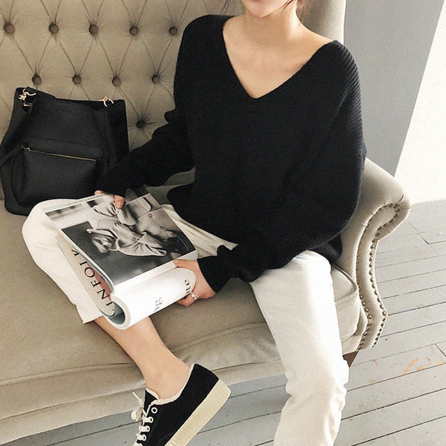 Sixsr Colorfaith Winter Spring Women's Knitwear sexy V-Neck Minimalist Tops Korean Irregular Hem Knitted Casual Sweaters SW8112