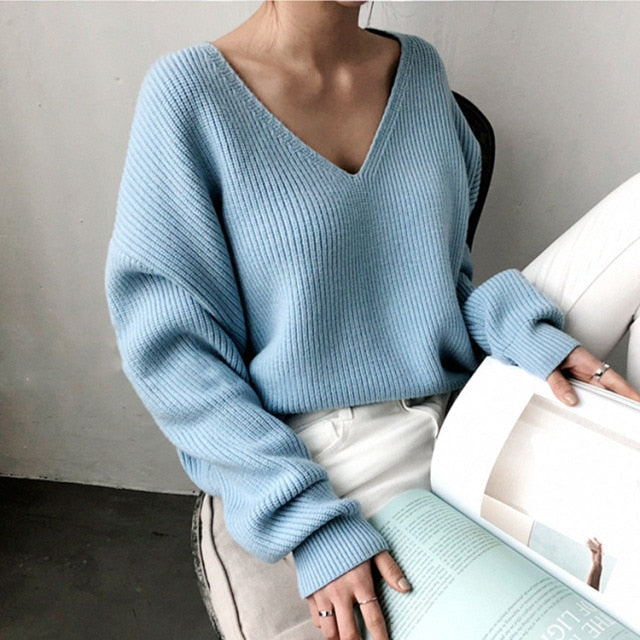 Sixsr Colorfaith Winter Spring Women's Knitwear sexy V-Neck Minimalist Tops Korean Irregular Hem Knitted Casual Sweaters SW8112