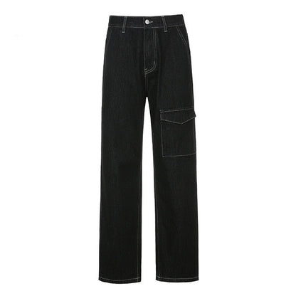 Sixsr Weekeep Pockets Patchwork Baggy Jeans Fashion Streetwear 100% Cotton Women Denim Trouser Loose Cargo Pants Korean Jeans Harajuku