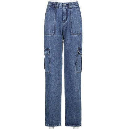 Sixsr Weekeep Pockets Patchwork Baggy Jeans Fashion Streetwear 100% Cotton Women Denim Trouser Loose Cargo Pants Korean Jeans Harajuku