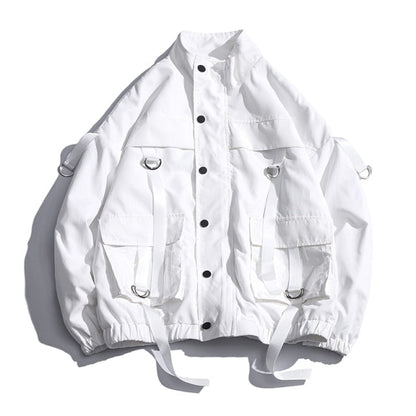 Streetwear Hip Hop Military Jacket Men Spring Solid Bomber Jacket Coat Men 2024 Ribbons Windbreaker Casual Cargo Workout Coat