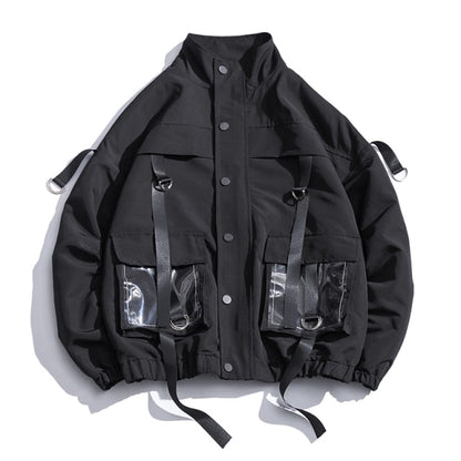 Streetwear Hip Hop Military Jacket Men Spring Solid Bomber Jacket Coat Men 2024 Ribbons Windbreaker Casual Cargo Workout Coat