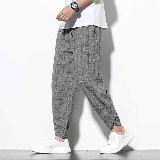 New 2024 Men‘s Summer Cotton Linen Harem Pants Jogger Casual Loose Male Wide-Leg Pants Korean Style Trousers Men Streetwear