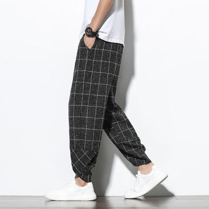 New 2024 Men‘s Summer Cotton Linen Harem Pants Jogger Casual Loose Male Wide-Leg Pants Korean Style Trousers Men Streetwear