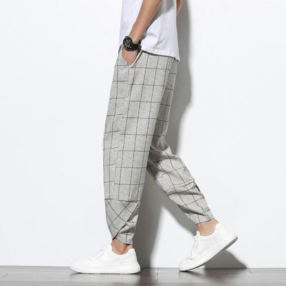 New 2024 Men‘s Summer Cotton Linen Harem Pants Jogger Casual Loose Male Wide-Leg Pants Korean Style Trousers Men Streetwear