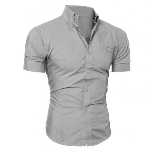 Sixsr New Men's Casual Shirt Fashion Men Solid Color Buttons Down Shirt Short Sleeve Slim Lapel Tops