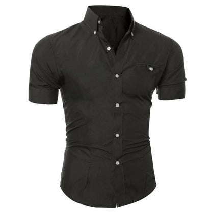 Sixsr New Men's Casual Shirt Fashion Men Solid Color Buttons Down Shirt Short Sleeve Slim Lapel Tops