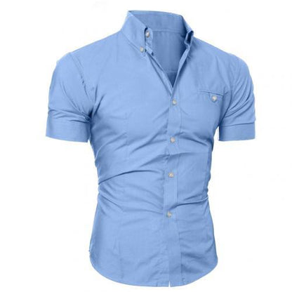 Sixsr New Men's Casual Shirt Fashion Men Solid Color Buttons Down Shirt Short Sleeve Slim Lapel Tops