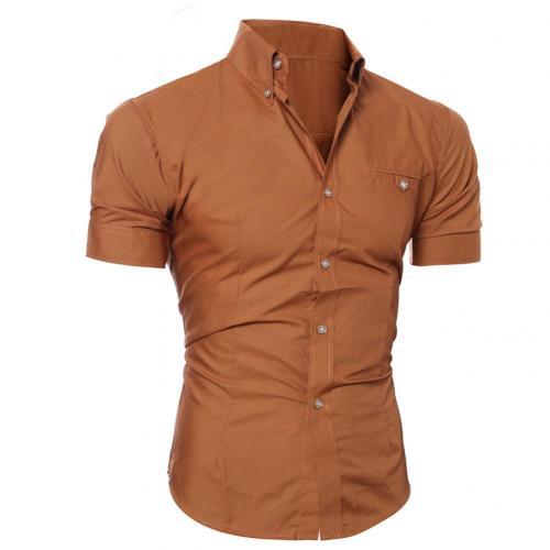 Sixsr New Men's Casual Shirt Fashion Men Solid Color Buttons Down Shirt Short Sleeve Slim Lapel Tops